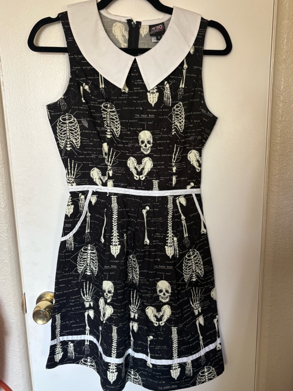 Retrolicious Glow in the Dark Skeleton Print Dress Women’s Small